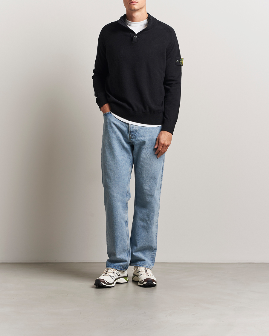 Herren | Pullover | Stone Island | Knitted Geelong Wool Half Button Zip Black