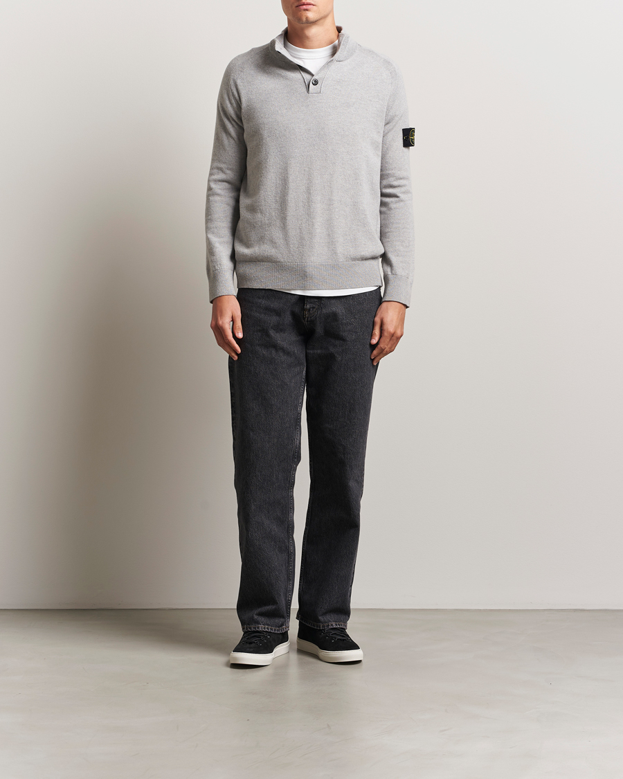 Herren | Pullover | Stone Island | Knitted Geelong Wool Half Button Zip Melange Grey