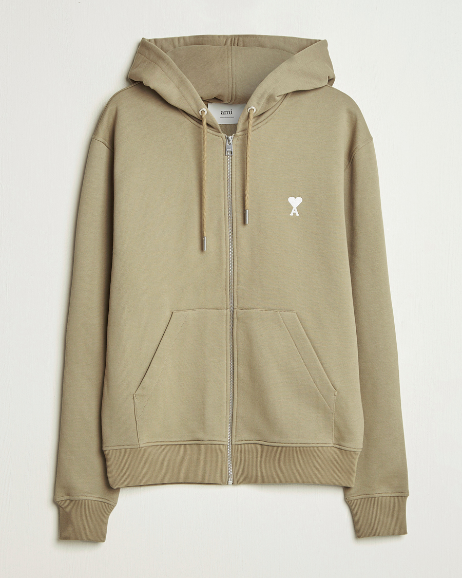 Herren | Pullover | AMI | Off White Heart Logo Full Zip Hoodie Beige
