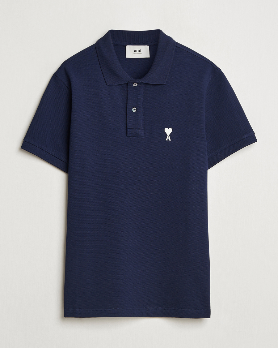 Herren | Poloshirts | AMI | Off White Heart Logo Polo Night Blue
