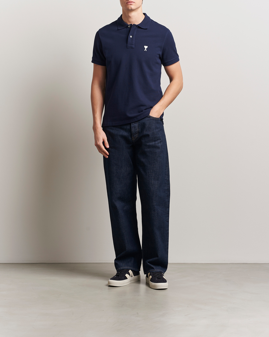 Herren | Poloshirts | AMI | Off White Heart Logo Polo Night Blue