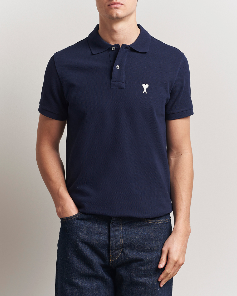 Herren | Poloshirts | AMI | Off White Heart Logo Polo Night Blue