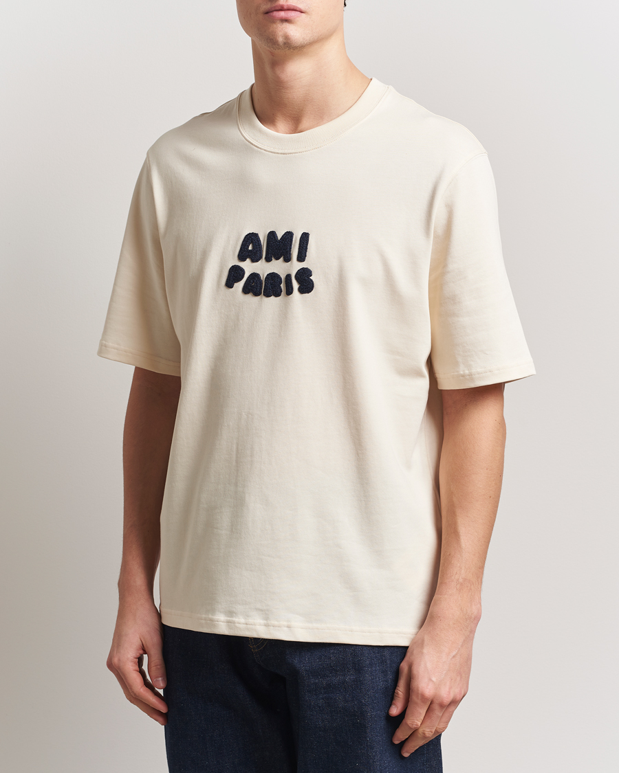 Herren | T-Shirts | AMI | Paris Logo T-Shirt White Cream