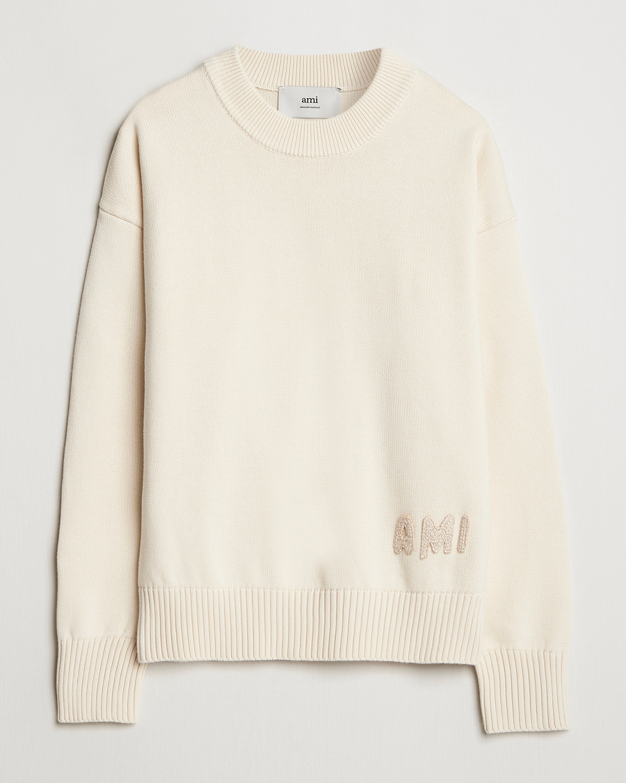 Herren | Pullover | AMI | Embroidered Logo Knitted Sweater White Cream