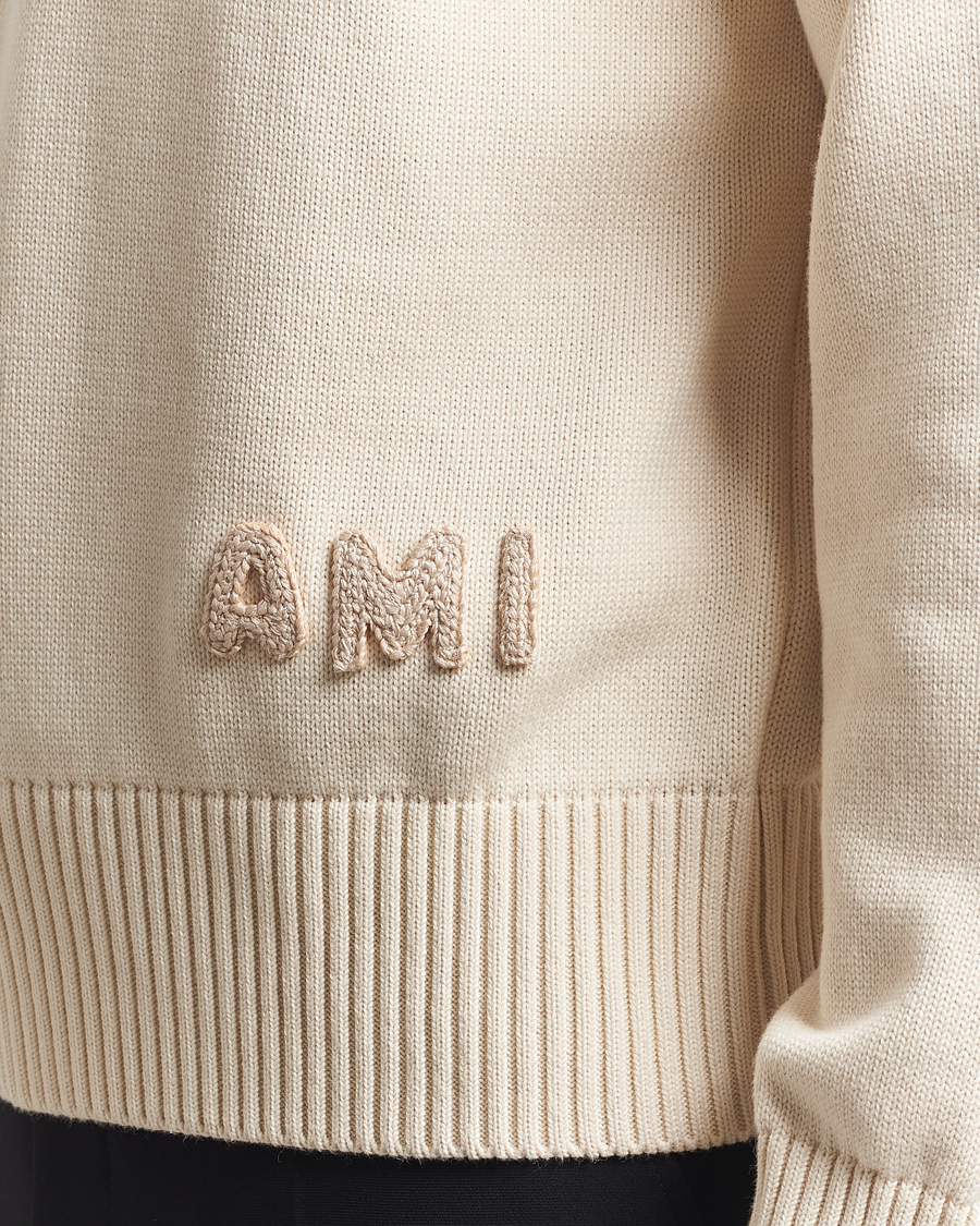 Herren | Pullover | AMI | Embroidered Logo Knitted Sweater White Cream