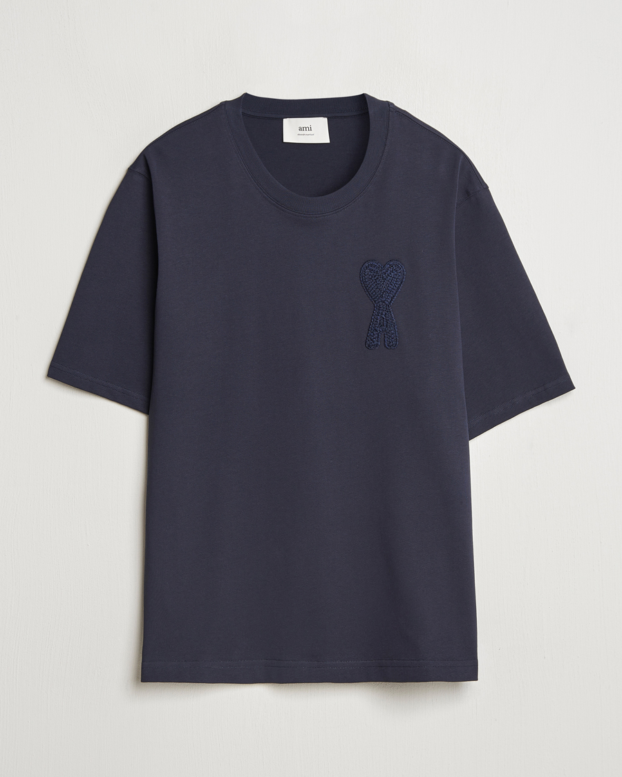 Herren | T-Shirts | AMI | Bouclé Heart T-Shirt Navy Blue