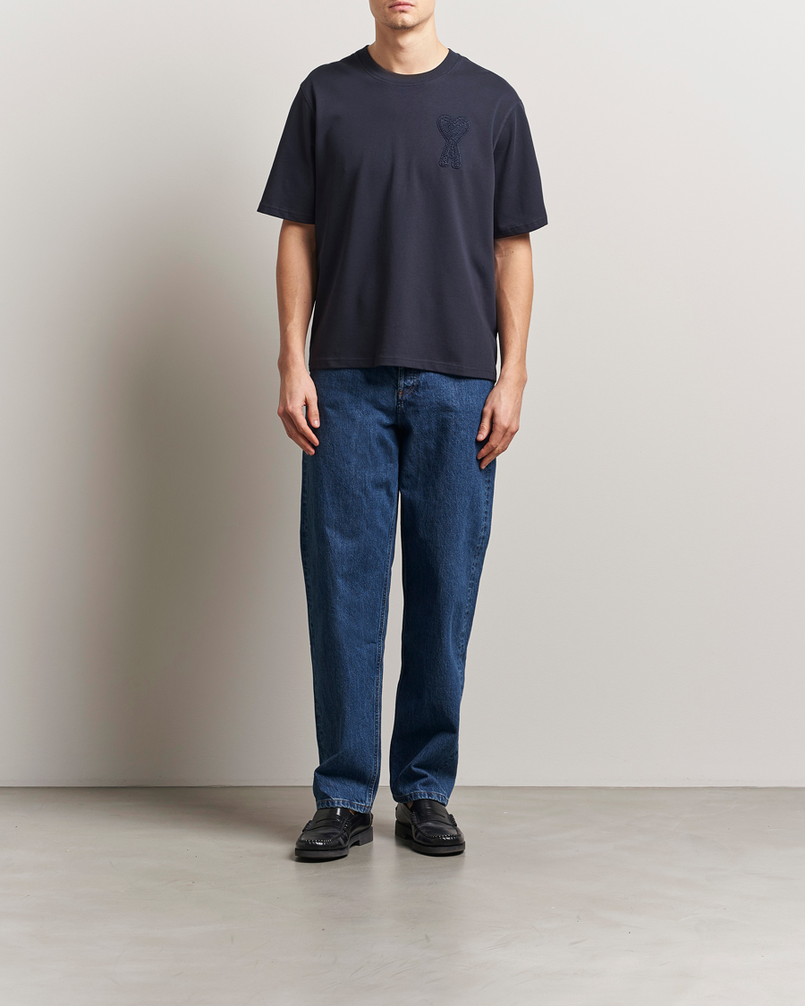 Herren | T-Shirts | AMI | Bouclé Heart T-Shirt Navy Blue