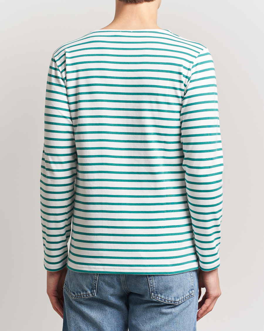 Herren | T-Shirts | Armor-lux | Houat Héritage Stripe Long Sleeve T-Shirt Milk/Deep Jungle