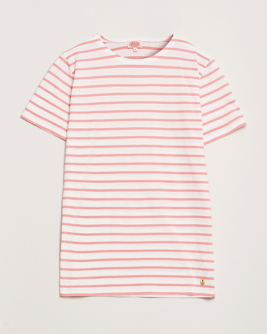 Herren | T-Shirts | Armor-lux | Hoëdic Boatneck Héritage Stripe T-shirt Milk/Bubblegum