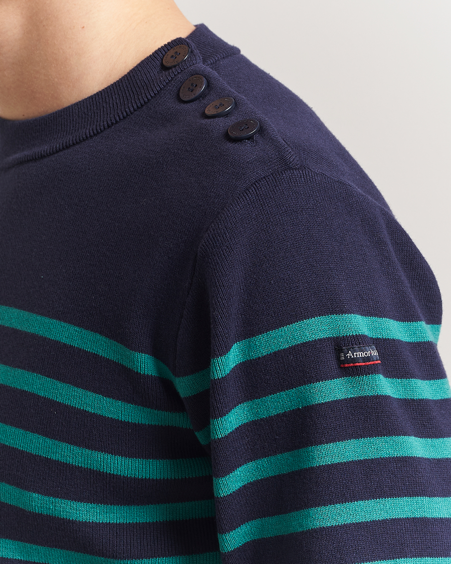 Herren | Pullover | Armor-lux | Groix Striped Sweater Navy/Deep Jungle