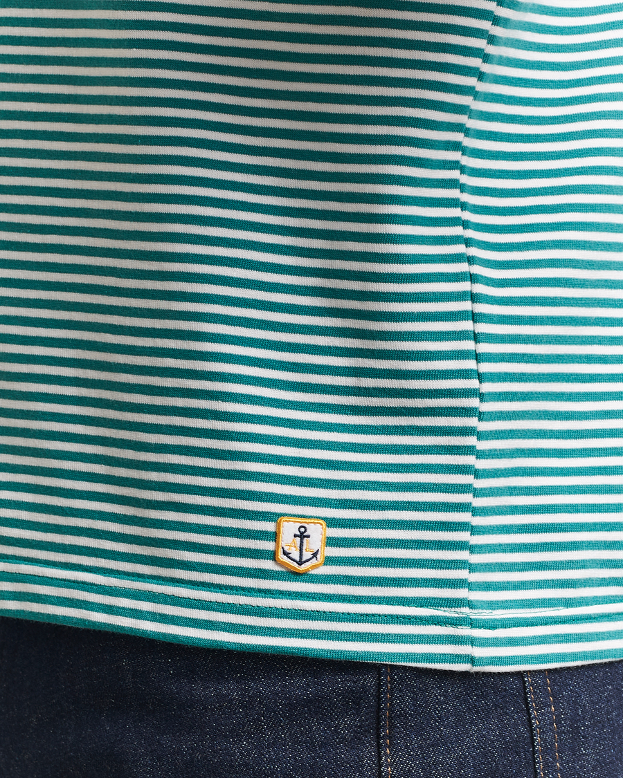 Herren | T-Shirts | Armor-lux | Callac Héritage Stripe T-Shirt Deep Jungle/Milk