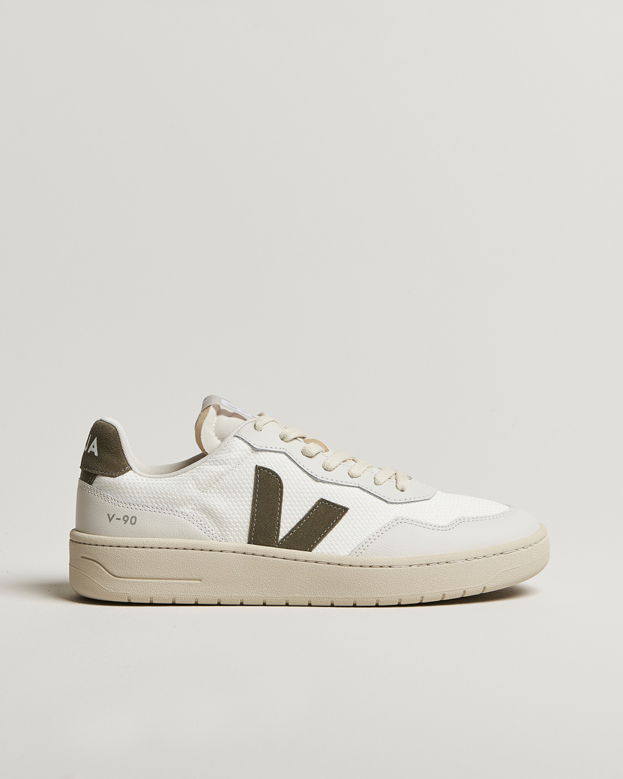 Herren | Veja V-90 Mesh Sneaker White/Khaki | Veja | V-90 Mesh Sneaker White/Khaki