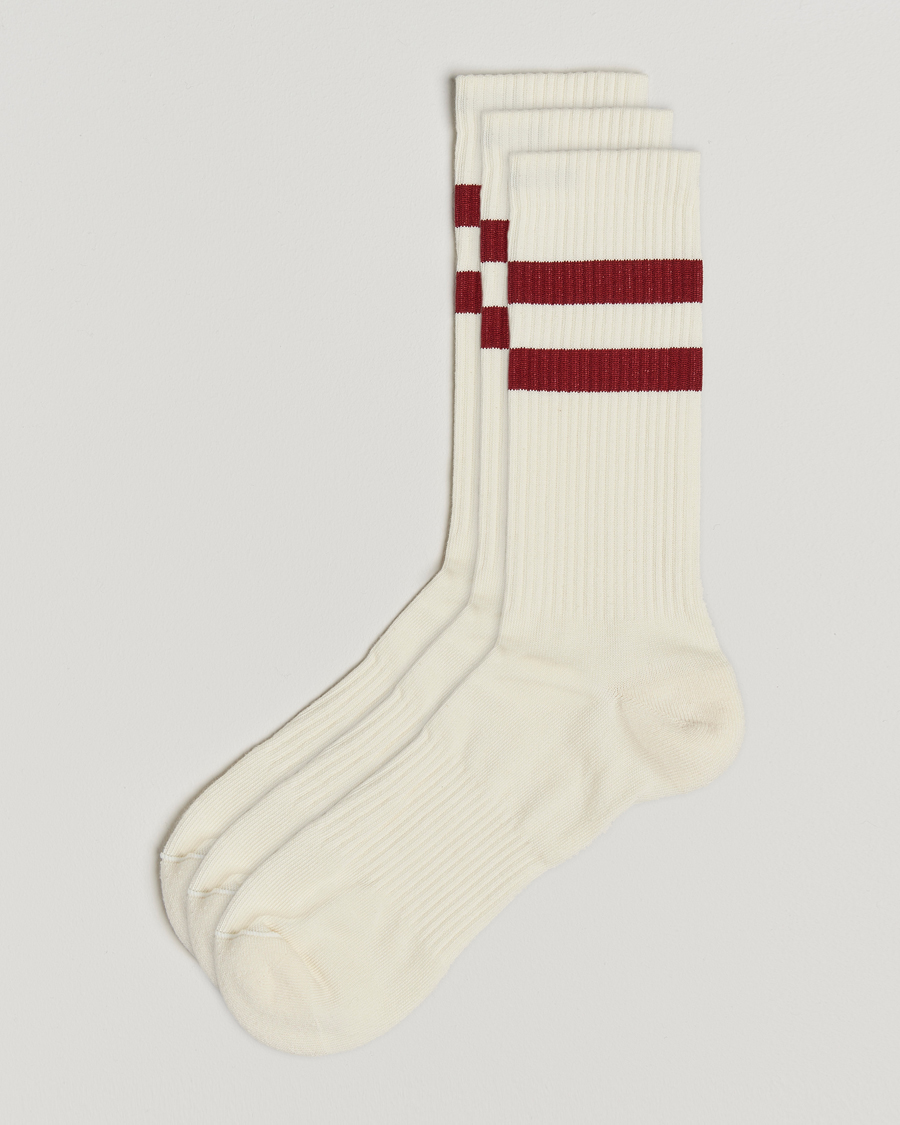 Herren | Unterwäsche | Sweyd | 3-Pack Two Stripe Cotton Socks White/Red