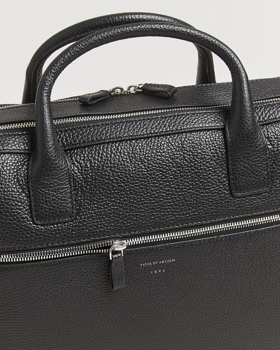 Herren | Tiger of Sweden Beridare Double Zip Leather Briefcase Black | Tiger of Sweden | Beridare Double Zip Leather Briefcase Black