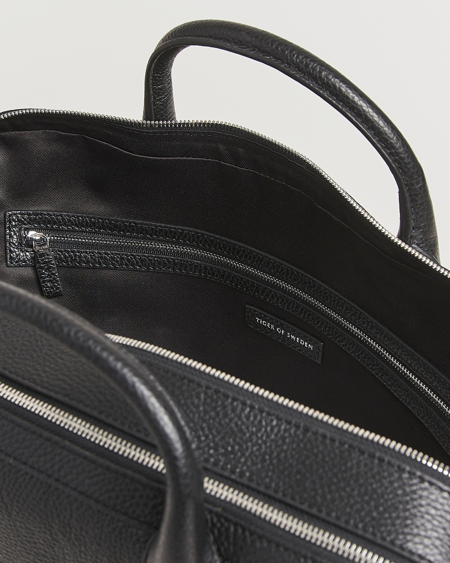 Herren | Tiger of Sweden Beridare Double Zip Leather Briefcase Black | Tiger of Sweden | Beridare Double Zip Leather Briefcase Black