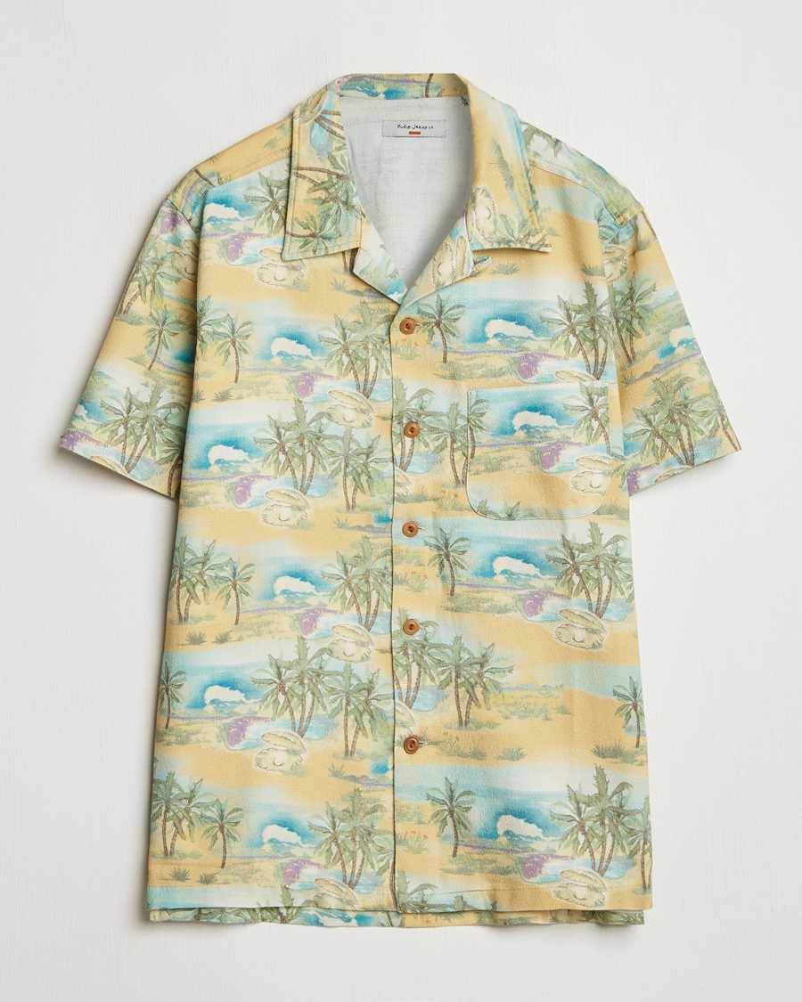 Herren | Hemden | Nudie Jeans | Arvid Printed Short Sleeve Shirt Mustard