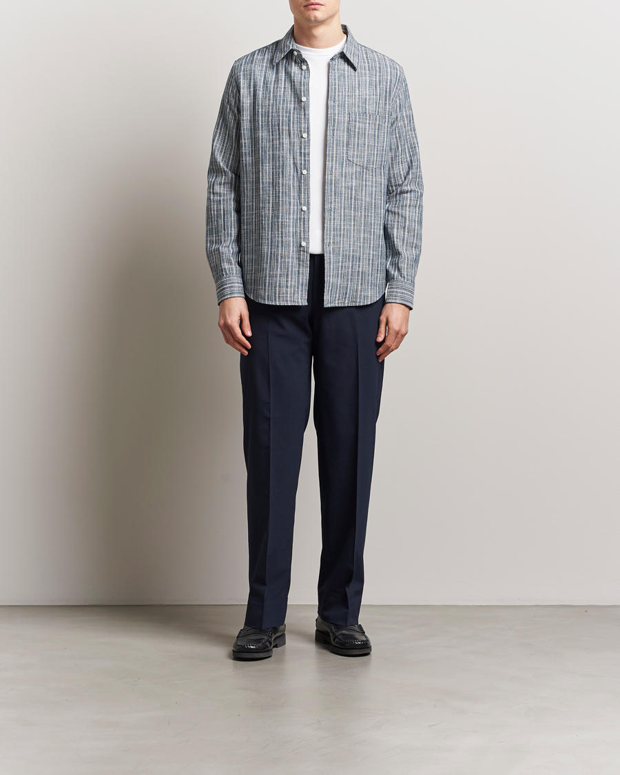 Herren | Hemden | Samsøe Samsøe | Liam Cotton/Linen Striped Shirt Orion Blue