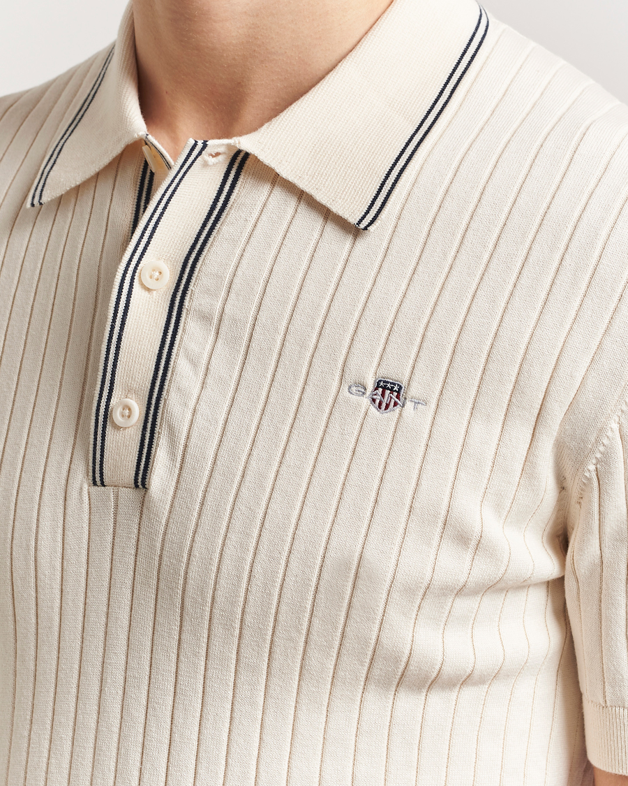 Herren | Poloshirts | GANT | Ribbed Cotton Knitted Polo Cream