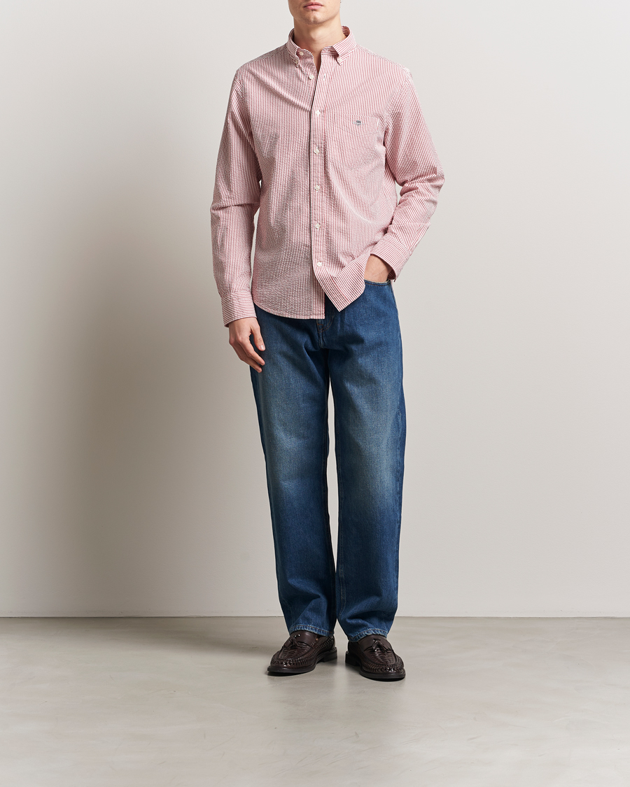 Herren | Hemden | GANT | Regular Fit Striped Seersucker Shirt Ruby Red