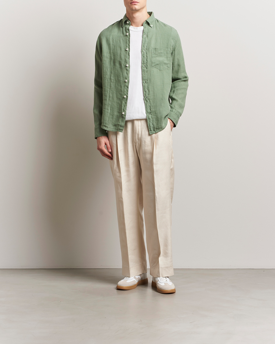 Herren | Hemden | GANT | Regular Fit Garment Dyed Linen Shirt Kalamata Green