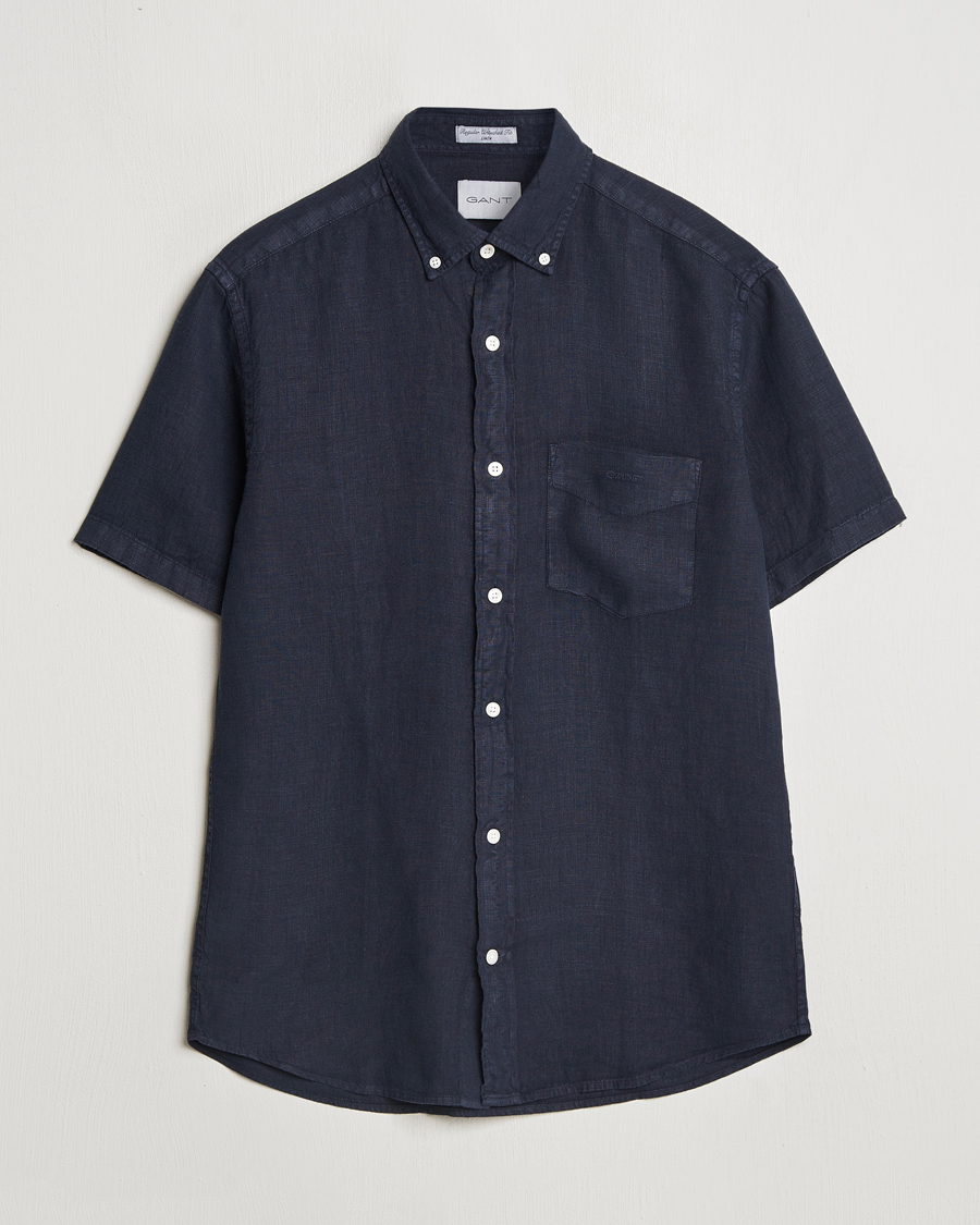 Herren | Hemden | Gant | Regular Fit Garment Dyed Short Sleeve Linen Shirt Evening Blue