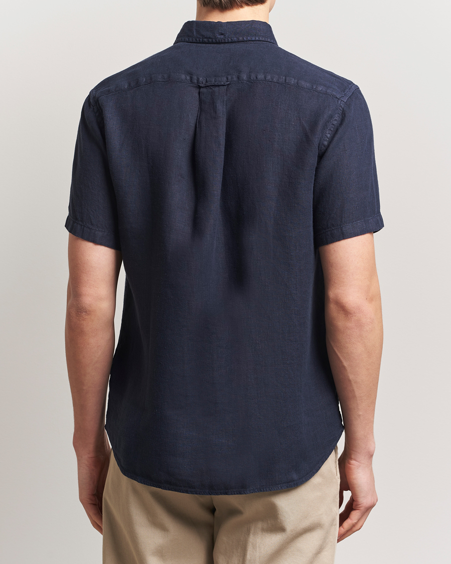 Herren | Hemden | Gant | Regular Fit Garment Dyed Short Sleeve Linen Shirt Evening Blue