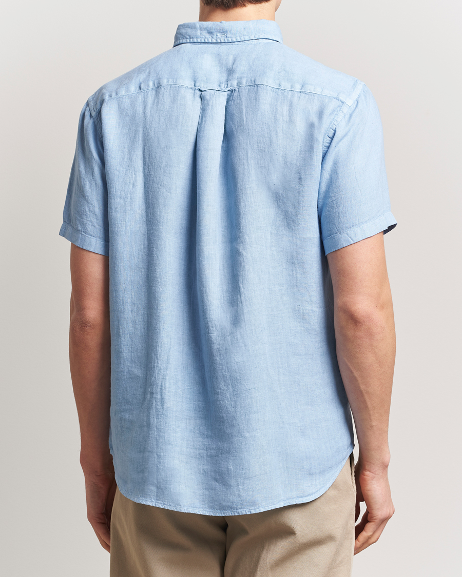 Herren | Hemden | Gant | Regular Fit Garment Dyed Short Sleeve Linen Shirt Capri Blue