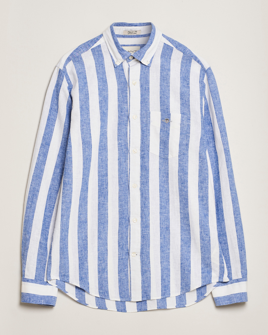 Herren | Hemden | GANT | Cotton/Linen Wide Striped Shirt Rich Blue