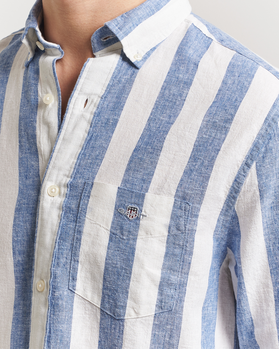 Herren | Hemden | GANT | Cotton/Linen Wide Striped Shirt Rich Blue