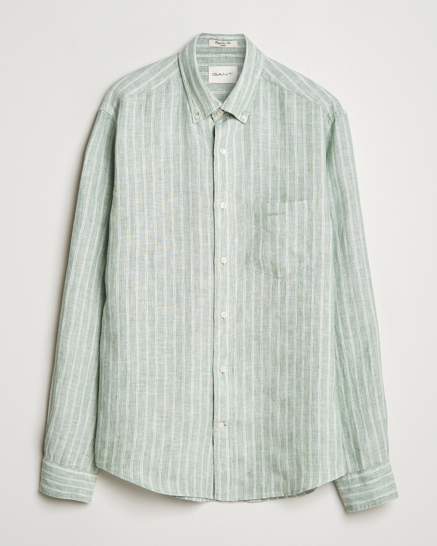 Herren | Hemden | GANT | Regular Fit Linen Striped Shirt Kalamata Green