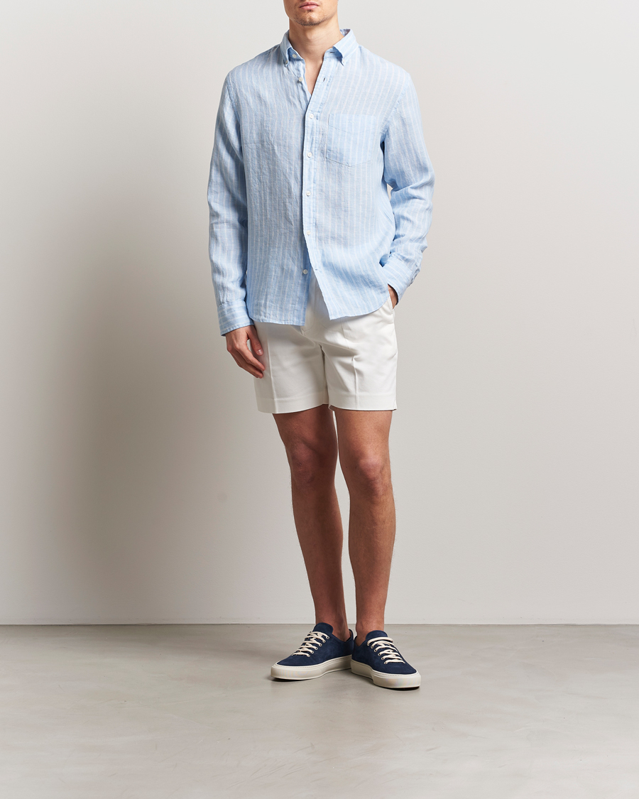 Herren | Hemden | GANT | Regular Fit Linen Striped Shirt Capri Blue