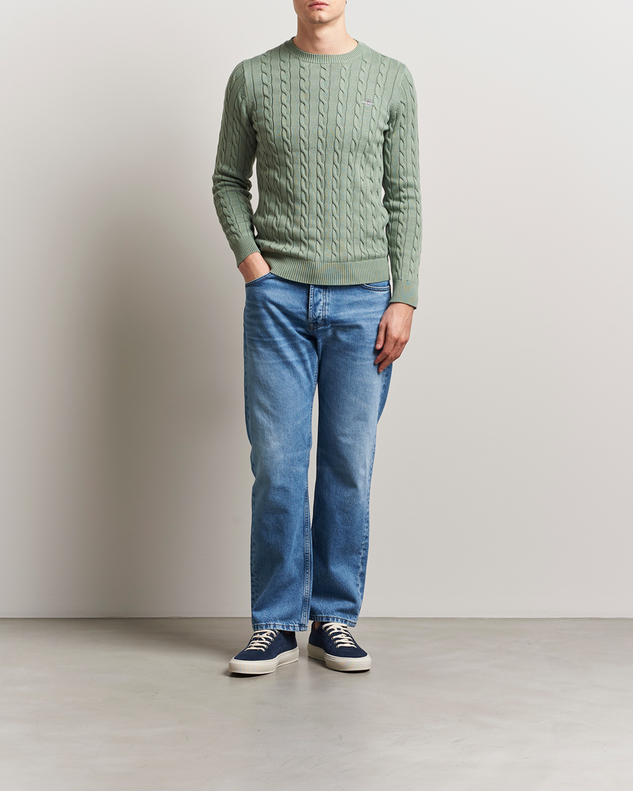 Herren | Pullover | GANT | Cotton Cable Crew Neck Pullover Kalamata Green