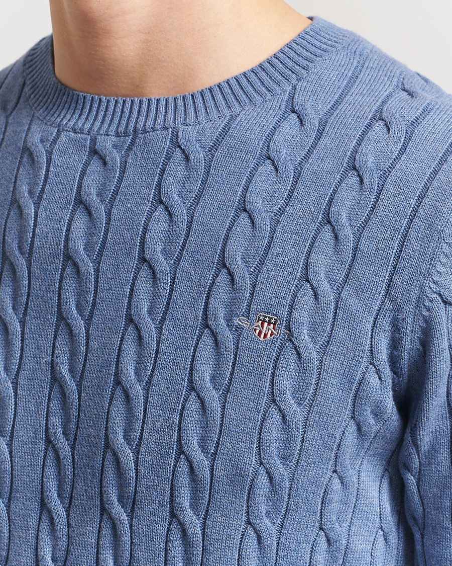 Herren | Pullover | GANT | Cotton Cable Crew Neck Pullover Denim Blue Melange