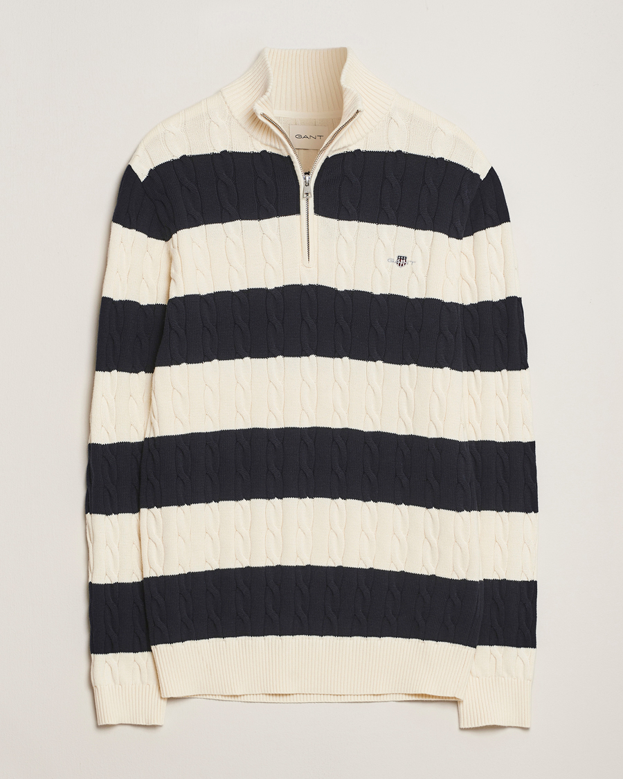 Herren | Pullover | GANT | Cotton Striped Cable Half Zip Evening Blue