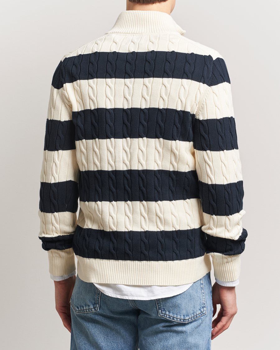 Herren | Pullover | GANT | Cotton Striped Cable Half Zip Evening Blue