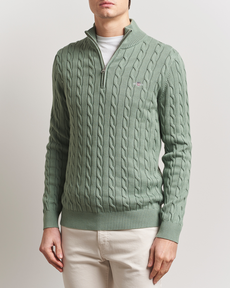 Herren | Pullover | GANT | Cotton Cable Half Zip Kalamata Green