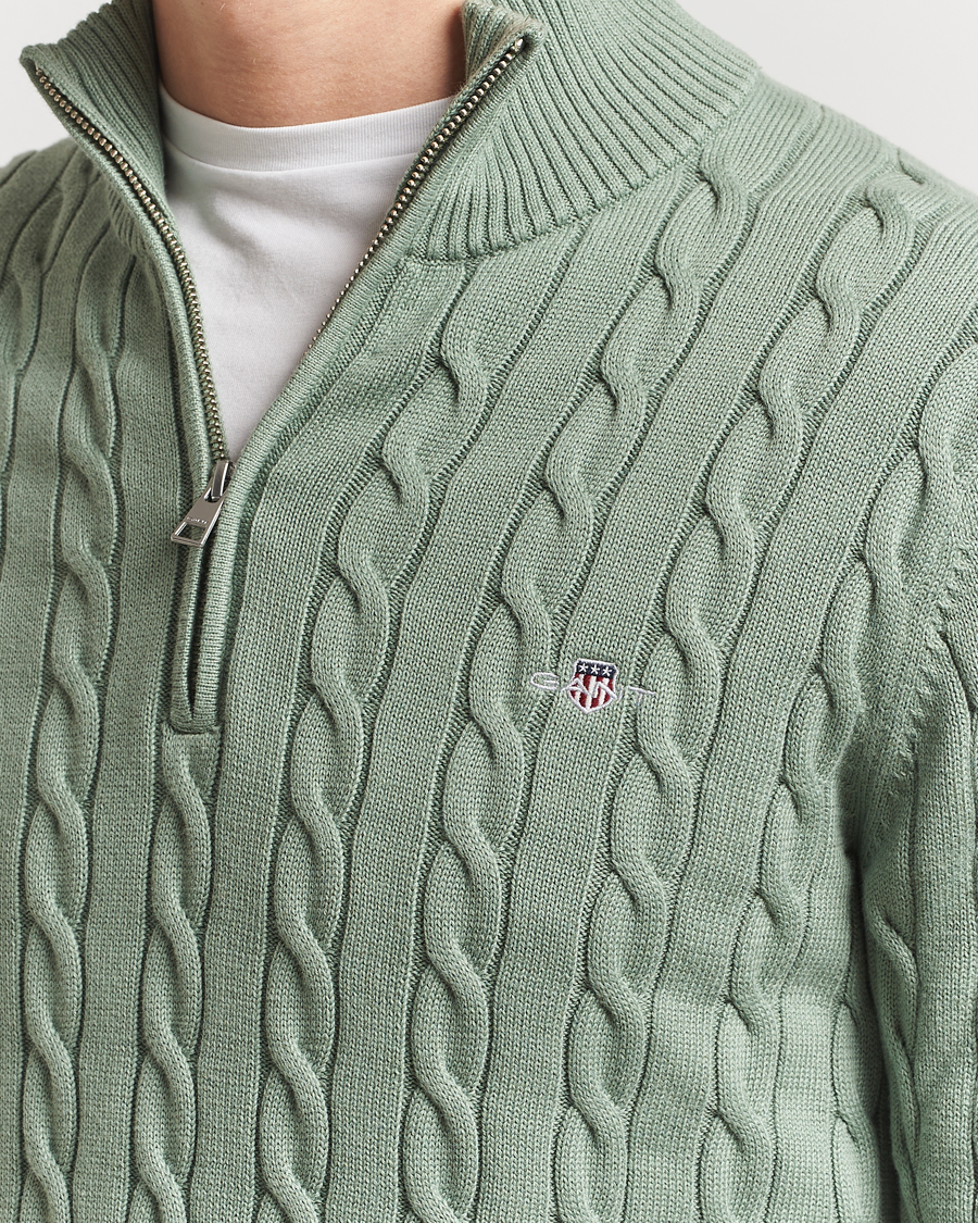 Herren | Pullover | GANT | Cotton Cable Half Zip Kalamata Green