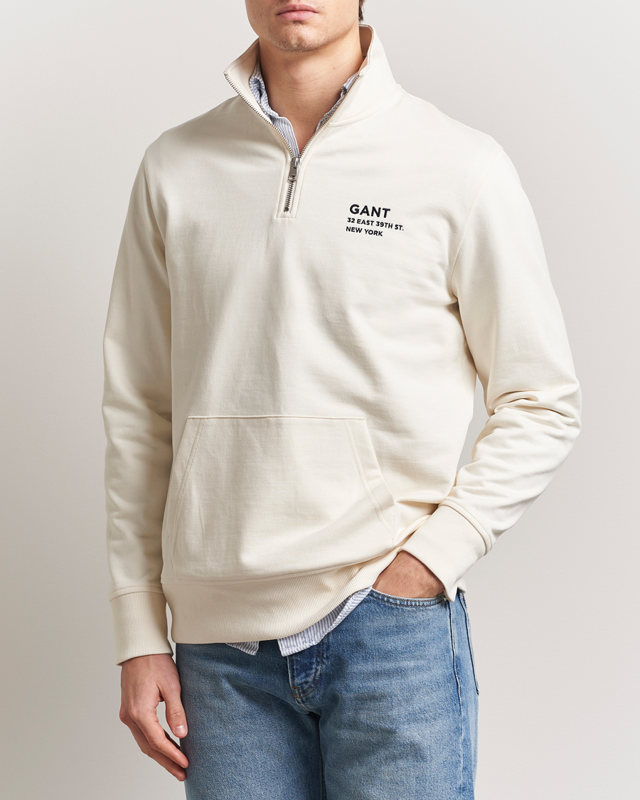 Herren | Pullover | GANT | Script Graphic Half Zip Sweater Cream