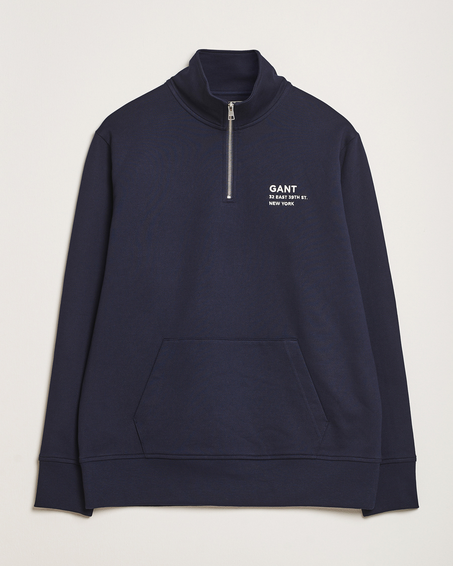 Herren | Pullover | GANT | Script Graphic Half Zip Sweater Evening Blue