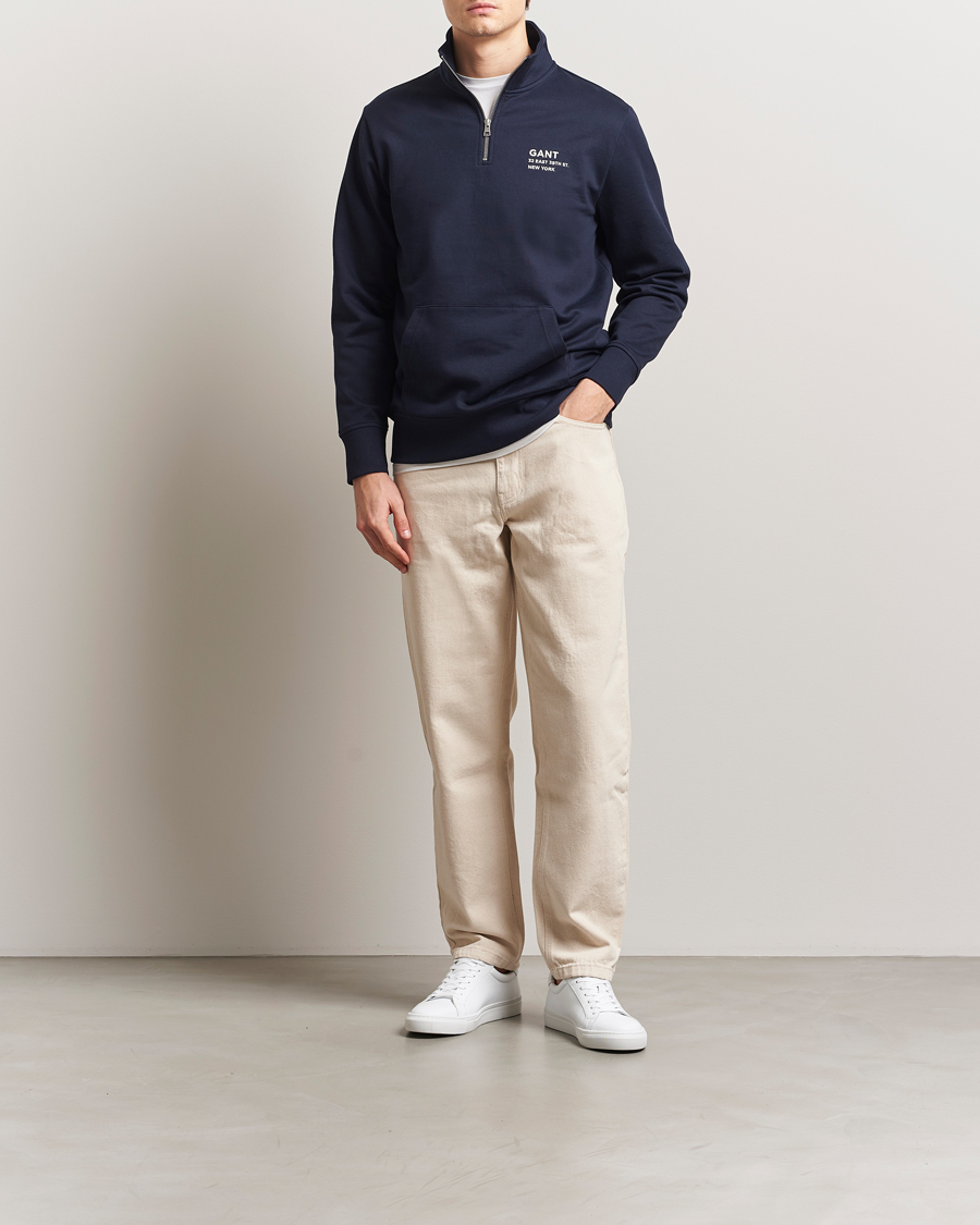 Herren | Pullover | GANT | Script Graphic Half Zip Sweater Evening Blue