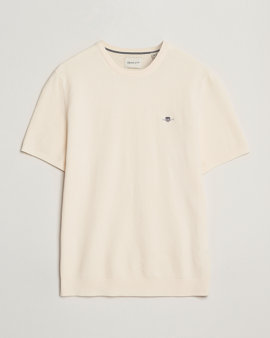 Herren | T-Shirts | GANT | Micro Textured Crew Neck T-shirt Cream