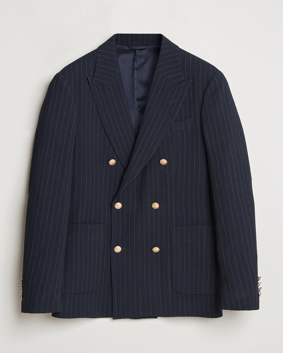 Herren | Sakkos | GANT | Slim Fit Seersucker Double Breasted Blazer Evening Blue