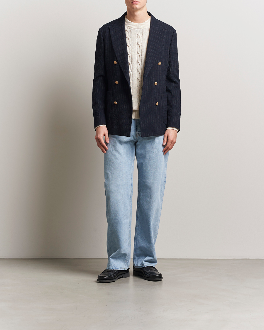 Herren | Sakkos | GANT | Slim Fit Seersucker Double Breasted Blazer Evening Blue