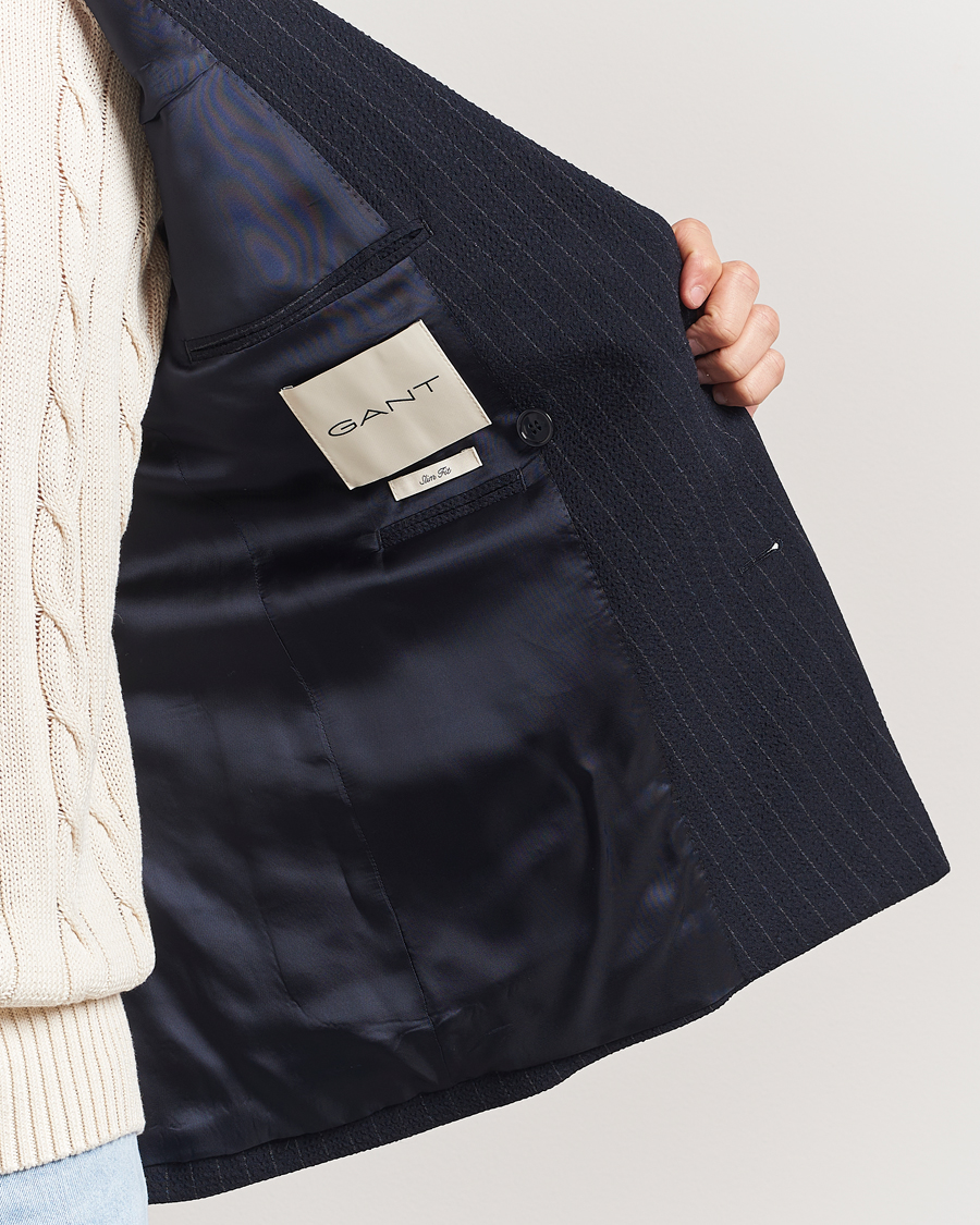 Herren | Sakkos | GANT | Slim Fit Seersucker Double Breasted Blazer Evening Blue
