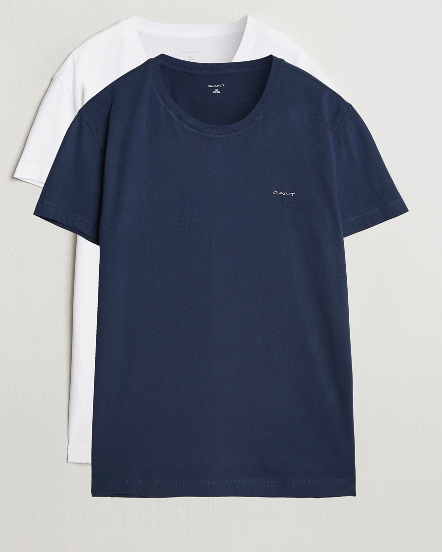 Herren | T-Shirts | Gant | 2-Pack Crew Neck T-Shirt Navy/White