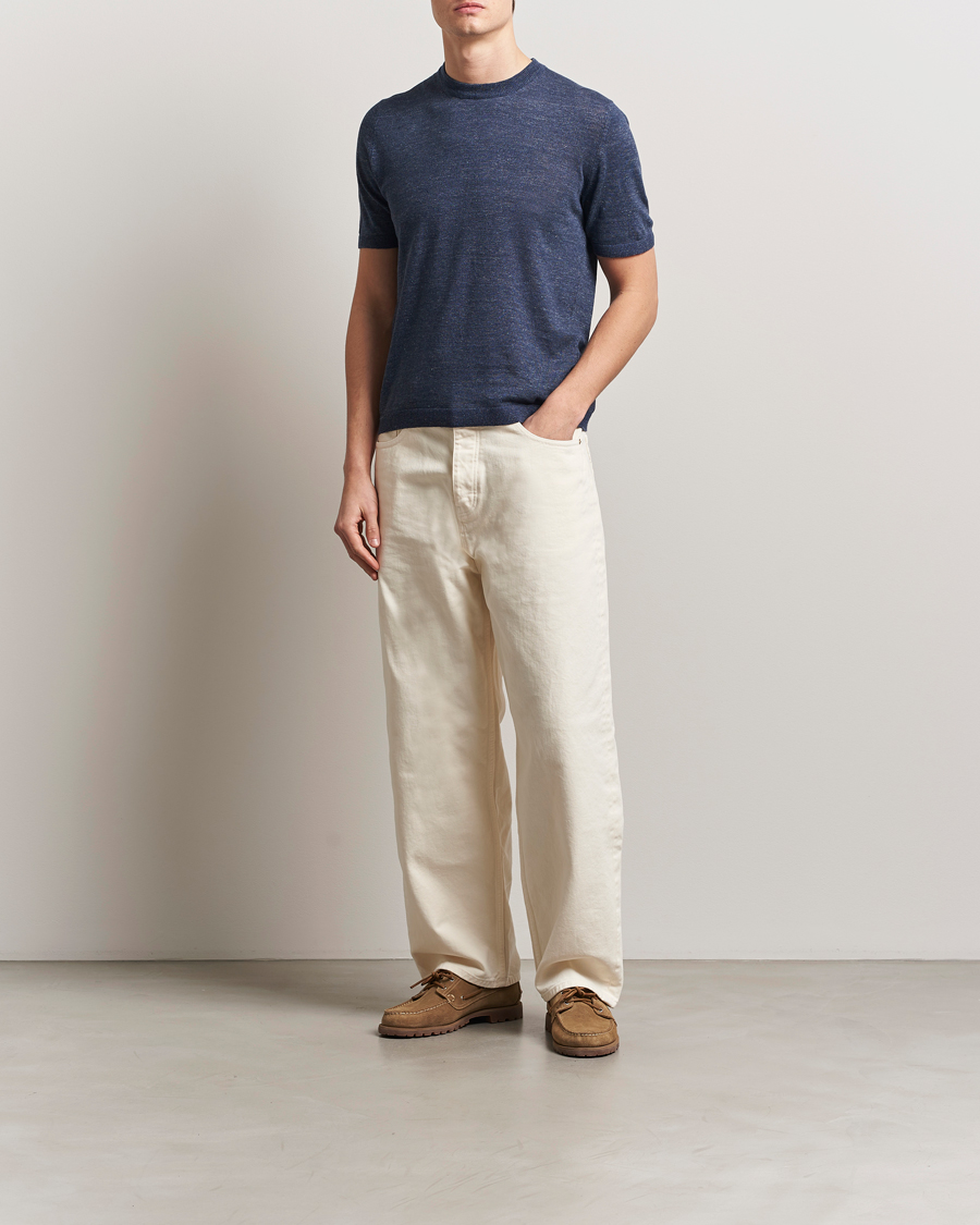 Herren | T-Shirts | Altea | Cotton/Linen Short Sleeve T-Shirt Navy