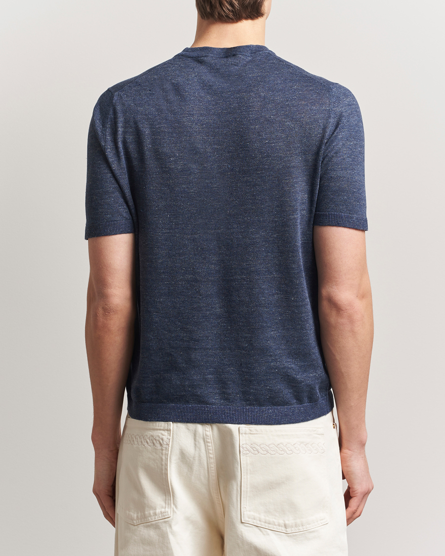 Herren | T-Shirts | Altea | Cotton/Linen Short Sleeve T-Shirt Navy