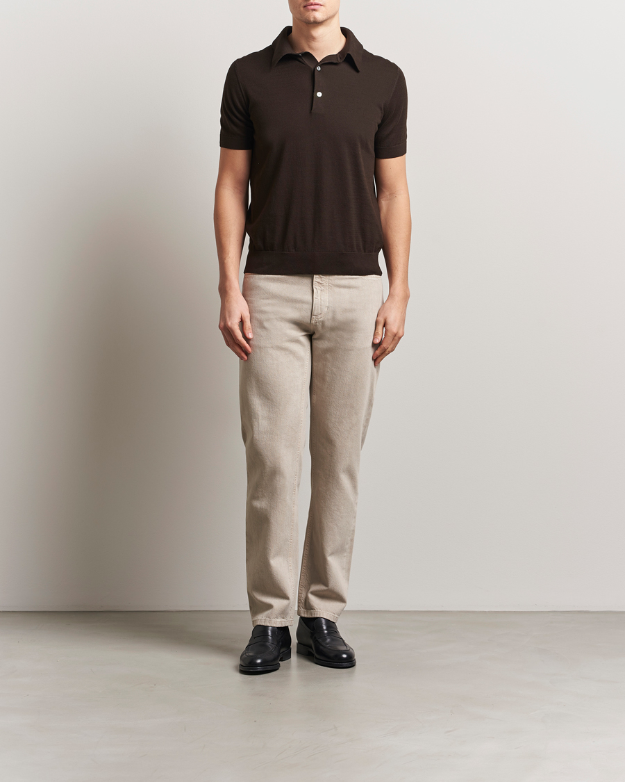 Herren | Pullover | Zegna | Premium Cotton Knitted Polo Brown