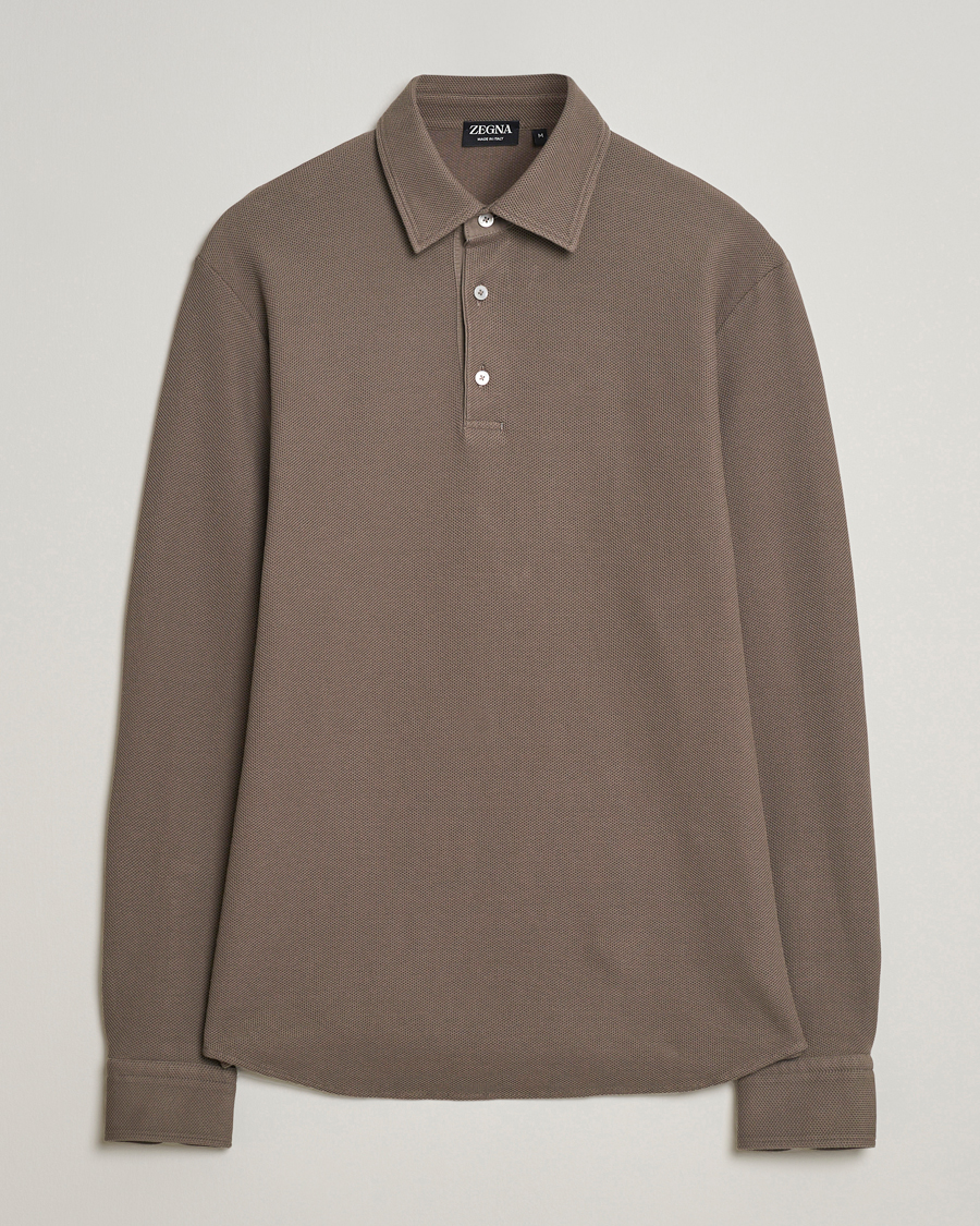 Herren | Pullover | Zegna | Cotton Piquet Long Sleeve Polo Brown