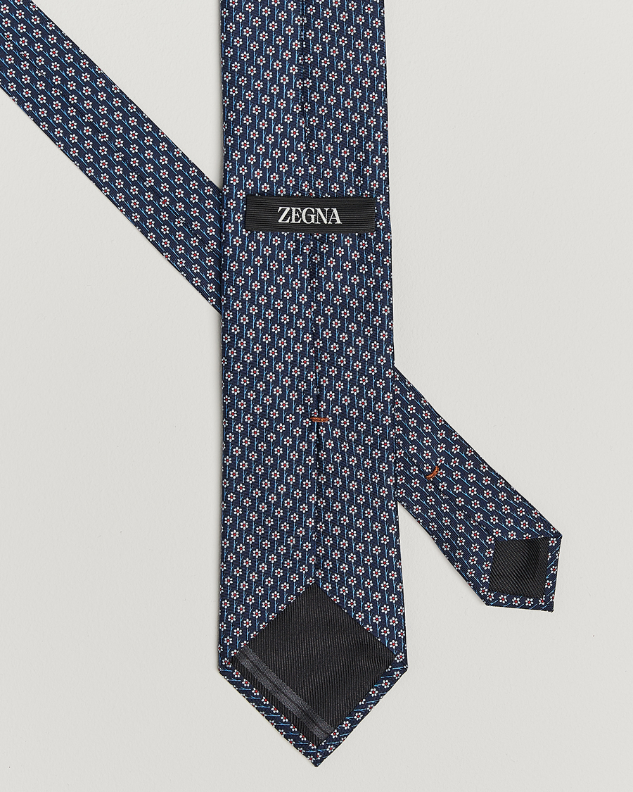 Herren | Zegna Printed Flower Silk Tie Navy | Zegna | Printed Flower Silk Tie Navy